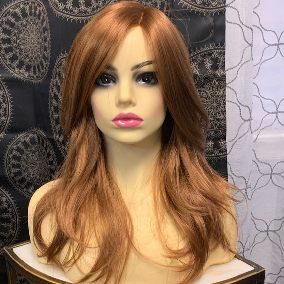 New Skin top Full wig Straight layered Auburn